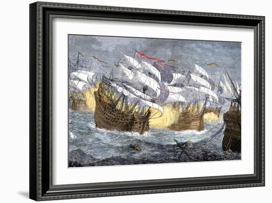 Seizure of Spanish Treasure Ships by the English Fleet of Sir Francis Drake-null-Framed Giclee Print