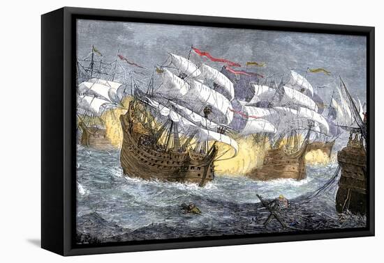 Seizure of Spanish Treasure Ships by the English Fleet of Sir Francis Drake-null-Framed Stretched Canvas