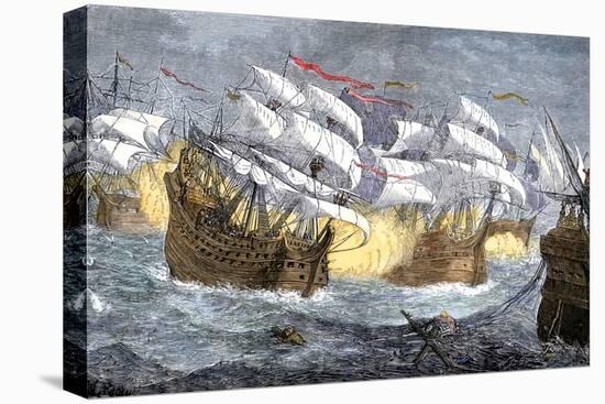 Seizure of Spanish Treasure Ships by the English Fleet of Sir Francis Drake-null-Stretched Canvas