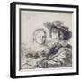 Selbstbildnis zeichnend mit Saskia. 1636-null-Framed Giclee Print