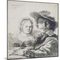 Selbstbildnis zeichnend mit Saskia. 1636-null-Mounted Giclee Print