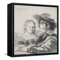 Selbstbildnis zeichnend mit Saskia. 1636-null-Framed Stretched Canvas