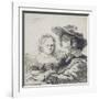 Selbstbildnis zeichnend mit Saskia. 1636-null-Framed Giclee Print