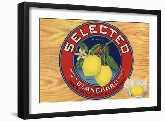 Selected Brand - Santa Paula, California - Citrus Crate Label-Lantern Press-Framed Art Print