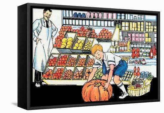 Selecting a Pumpkin-Julia Letheld Hahn-Framed Stretched Canvas