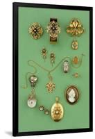 Selection of Jewellery: Bracelet, Brooch, Fob Watch, Mourning Ring, Cornelian Cameo Ring and Locket-null-Framed Giclee Print