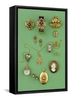 Selection of Jewellery: Bracelet, Brooch, Fob Watch, Mourning Ring, Cornelian Cameo Ring and Locket-null-Framed Stretched Canvas