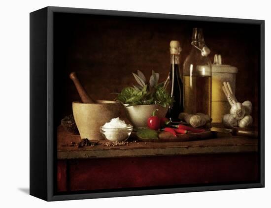 Selection of Spicey Ingredients and Herbs Used in Cooking-Steve Lupton-Framed Stretched Canvas