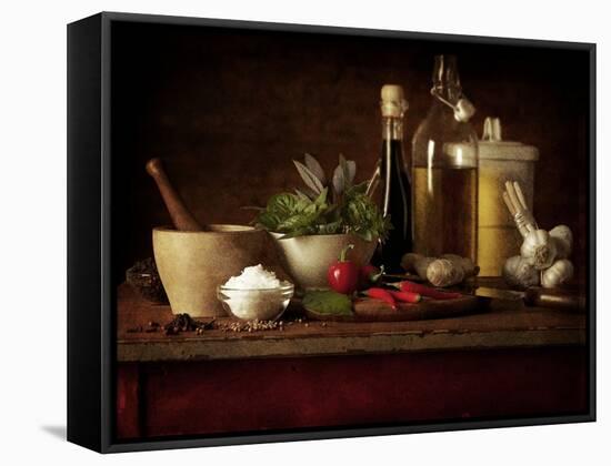 Selection of Spicey Ingredients and Herbs Used in Cooking-Steve Lupton-Framed Stretched Canvas