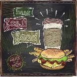 Best Fast Food Chalkboard Design with Hamburger, French Fries and Coffee-Selenka-Art Print