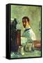 Self Portrai Looking in a Mirror-Henri de Toulouse-Lautrec-Framed Stretched Canvas