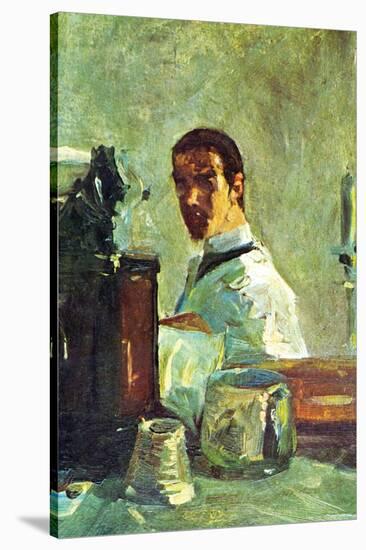 Self Portrai Looking in a Mirror-Henri de Toulouse-Lautrec-Stretched Canvas