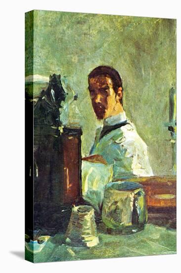 Self Portrai Looking In a Mirror-Henri de Toulouse-Lautrec-Stretched Canvas