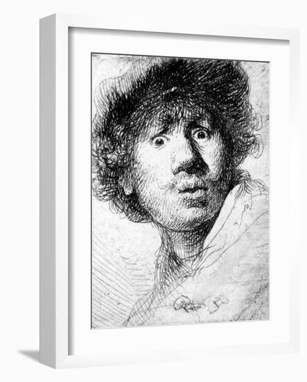 Self Portrait, 1630 (Etching)-Rembrandt van Rijn-Framed Giclee Print