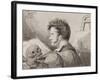 Self-Portrait as a Young Man with Skull, (Pencil, Ink and W/C on Paper)-Alexander Orlowski-Framed Giclee Print