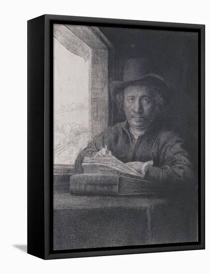 Self-Portrait, Etching at a Window, 1648 (Etching and on Laid Paper)-Rembrandt van Rijn-Framed Stretched Canvas