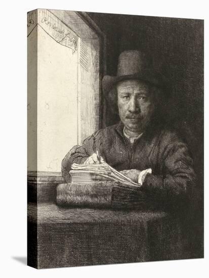 Self-Portrait Etching at a Window, 1648-Rembrandt van Rijn-Stretched Canvas
