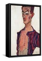 Self-Portrait, Grimacing - Schiele, Egon (1890-1918) - 1910 - Gouache on Paper - 45,3X30,7 - Leopol-Egon Schiele-Framed Stretched Canvas