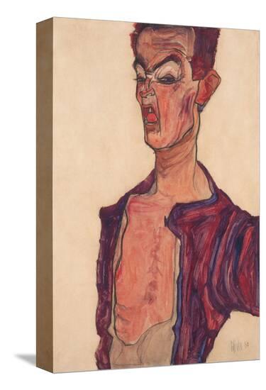 Self-Portrait, Grimacing-Egon Schiele-Stretched Canvas