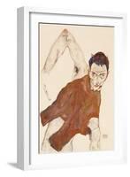 Self Portrait in a Jerkin with Right Elbow Raised, 1914-Egon Schiele-Framed Giclee Print