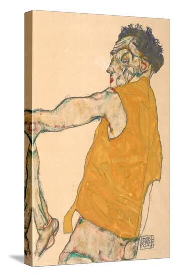 Self-Portrait in Yellow Vest, 1914-Egon Schiele-Stretched Canvas