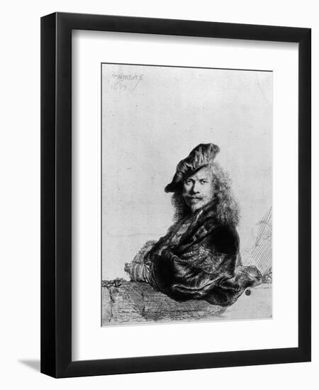 Self Portrait Leaning on a Stone Sill, 1639-Rembrandt van Rijn-Framed Giclee Print