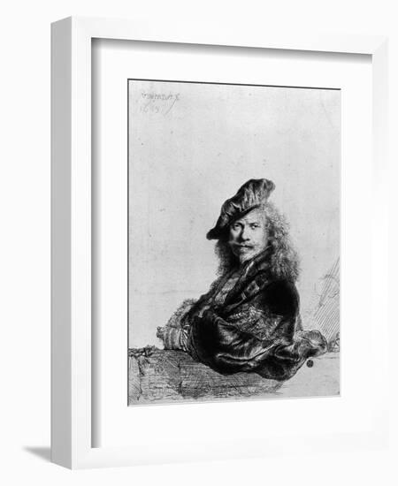 Self Portrait Leaning on a Stone Sill, 1639-Rembrandt van Rijn-Framed Giclee Print