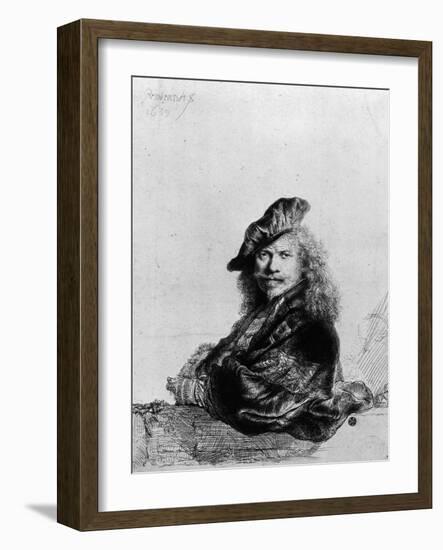 Self Portrait Leaning on a Stone Sill, 1639-Rembrandt van Rijn-Framed Giclee Print