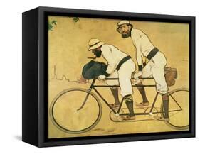 Self Portrait of Casas with Pere Romeu on a Tandem, 1897 (Oil on Panel)-Ramon Casas i Carbo-Framed Stretched Canvas