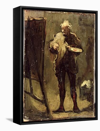 Self Portrait (Oil on Panel)-Honore Daumier-Framed Stretched Canvas