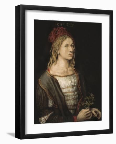 Self-Portrait or Portrait of the Artist Holding a Thistle-Albrecht Dürer-Framed Art Print