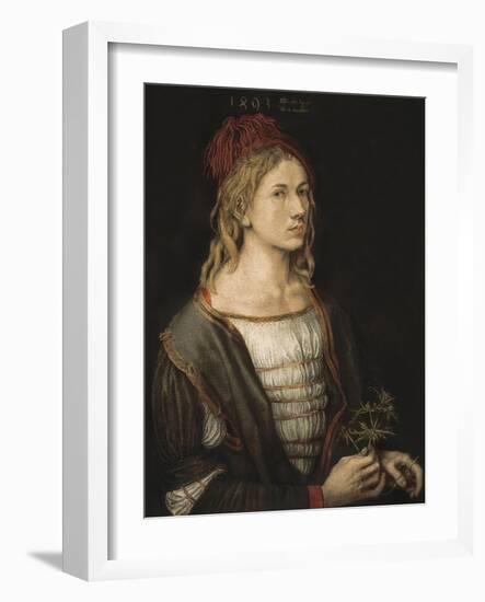 Self-Portrait or Portrait of the Artist Holding a Thistle-Albrecht Dürer-Framed Art Print