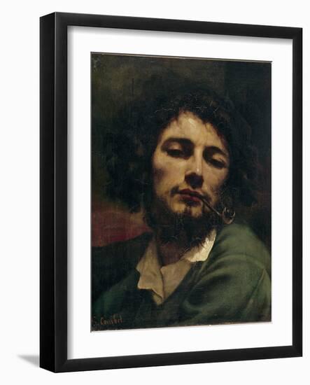 Self-Portrait or the Man with the Pipe (Oil on Canvas, 1849)-Gustave Courbet-Framed Giclee Print