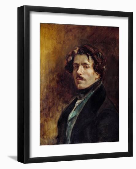 Self-Portrait Painting by Eugene Delacroix (1798-1863) 1837 Sun. 0,65X0,54 M - Self-Portrait of Eug-Ferdinand Victor Eugene Delacroix-Framed Giclee Print