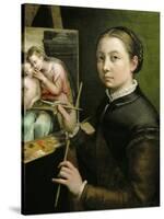 Self-portrait, painting the Madonna, 1556-Sofonisba Anguissola-Stretched Canvas