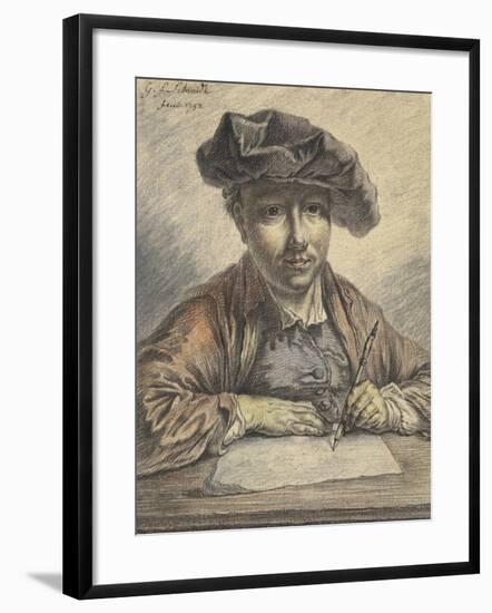 Self-Portrait Sketching, 1752 (Black and Red Chalk with Watercolour, Pastel, Pen and Black Ink)-Georg Friedrich Schmidt-Framed Giclee Print