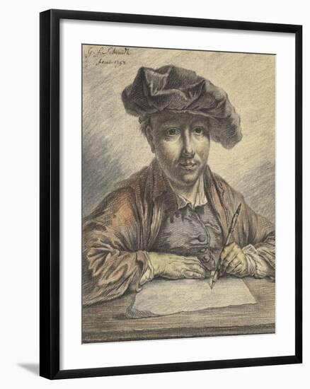 Self-Portrait Sketching, 1752 (Black and Red Chalk with Watercolour, Pastel, Pen and Black Ink)-Georg Friedrich Schmidt-Framed Giclee Print