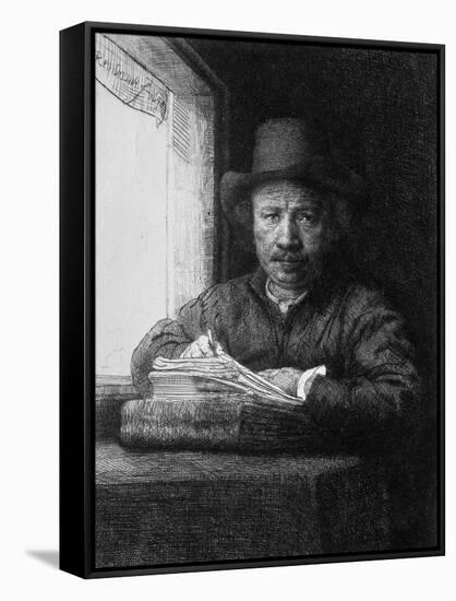 Self Portrait While Drawing, 1648-Rembrandt van Rijn-Framed Stretched Canvas