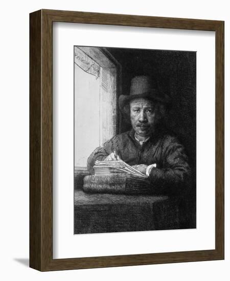 Self Portrait While Drawing, 1648-Rembrandt van Rijn-Framed Giclee Print