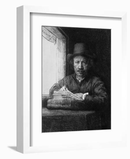 Self Portrait While Drawing, 1648-Rembrandt van Rijn-Framed Giclee Print