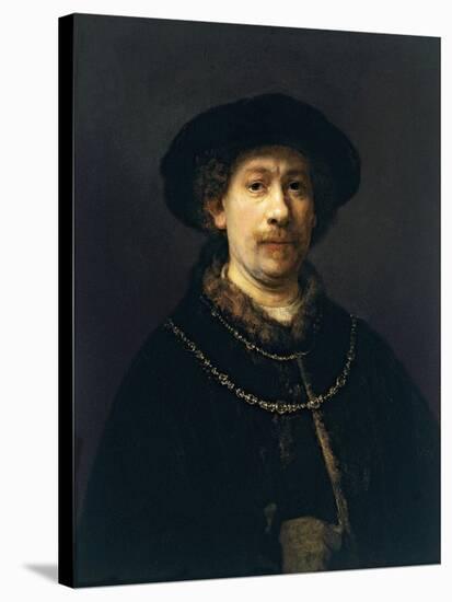 Self-Portrait with a Hat and Two Chains-Rembrandt van Rijn-Stretched Canvas