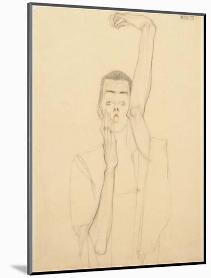 Self Portrait with a Raised Arm and Red Mouth, 1909-Egon Schiele-Mounted Giclee Print