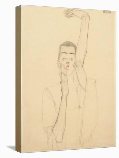 Self Portrait with a Raised Arm and Red Mouth, 1909-Egon Schiele-Stretched Canvas