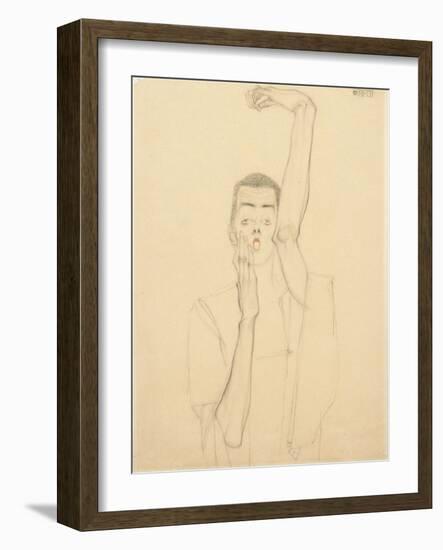 Self Portrait with a Raised Arm and Red Mouth, 1909-Egon Schiele-Framed Giclee Print