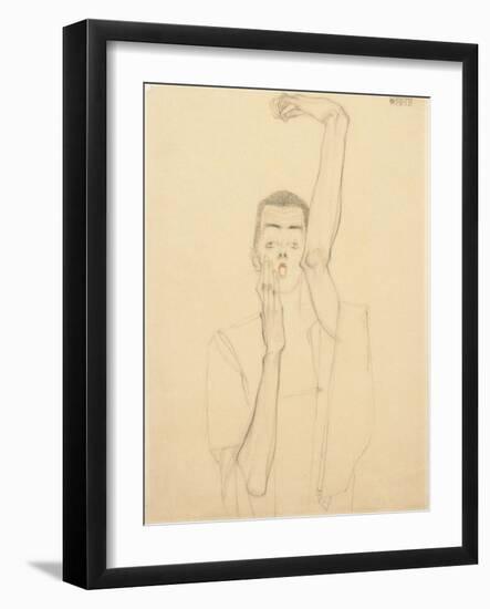 Self Portrait with a Raised Arm and Red Mouth, 1909-Egon Schiele-Framed Giclee Print