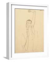 Self Portrait with a Raised Arm and Red Mouth, 1909-Egon Schiele-Framed Giclee Print