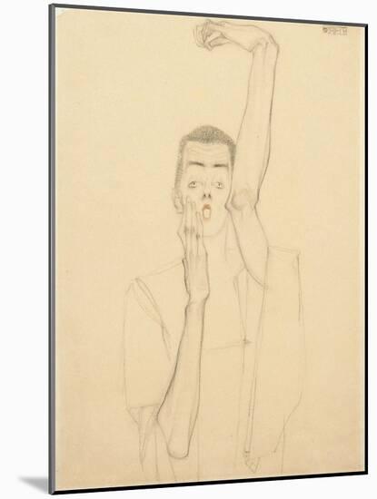 Self Portrait with a Raised Arm and Red Mouth, 1909-Egon Schiele-Mounted Giclee Print