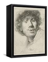 Self-portrait with beret and wide-eyed, 1630-Rembrandt Harmensz. van Rijn-Framed Stretched Canvas