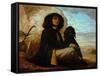 Self-Portrait with Black Dog-Gustave Courbet-Framed Stretched Canvas