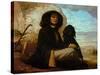 Self-Portrait with Black Dog-Gustave Courbet-Stretched Canvas